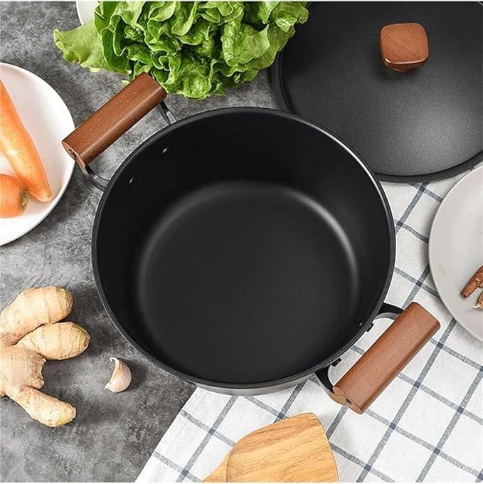 3-Piece Non-Stick Carbon Steel Cookware Set – Frying Pan Soup Pot Iron Pot with Wooden Handles Dishwasher Safe