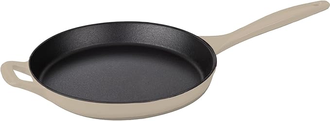 La Cuisine Piece Enameled Cast Iron 5 pc Set Pro Range 3.75QT Saute 6.5QT Round w/lid 10 Fry Pan-Cream LC2685MB