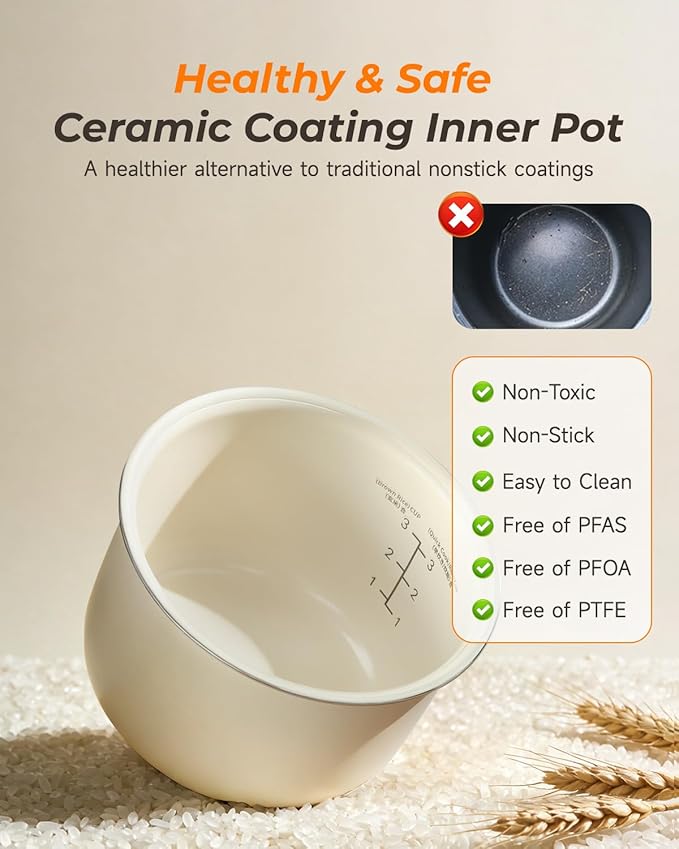 Feekaa Rice Cooker Small 3-Cup Uncooked / 6-Cup Cooked Compact Mini Rice Cooker Small Kitchen with Ceramic Coated Inner Pot Rice Maker with 6 Menu Options Low Temperature Cooking 12H Delay Timer