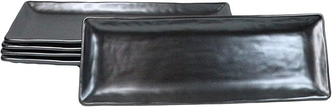 Ebros Gift Iron Black Clay Underglaze Technique Tetsu Kesho Porcelain Dinnerware Kitchen Set Asian Japanese Restaurant Supply (Pack Of 5 Rectangular Serving Platter 14 L)