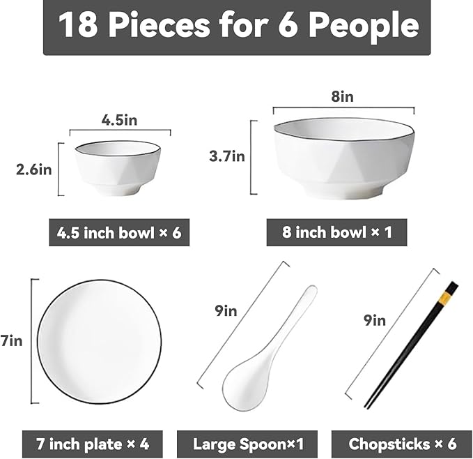 Reusable Dinnerware Sets for 6 Stackable Plates Bowls Set Modern Style Kitchen Dinner Set Dishwasher &amp Microwave Safe Dish Sets Smooth Surface and Easy to Clean 18/24/26 Pieces(18 Pieces)