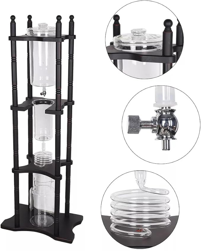Cold Drip Coffee Maker Cold Brew Machine Glass Slow Drip Technology Ice Drip Coffee Pot w/Adjustable Walve Handmade Glass Cold Brew Maker for Home Office Drip Coffee Maker