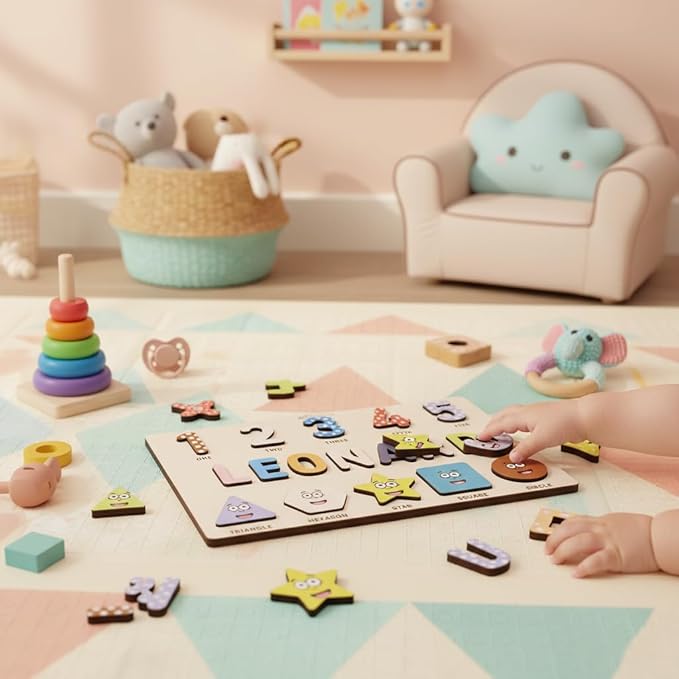 Puzzles for Toddlers Boy and Girl Personalized Name Puzzle 12 Month Toy Gifts for 0 1 2 3 Years Old Baby Gifts Baby Shower Christmas NewBaby Gift 0 3 6 9 12 18 24 36 Months - Set 6