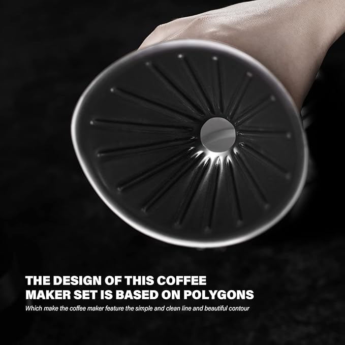 Pour Over Coffee Maker Set Black Ceramic Coffee Dripper with V60 Paper filter Black Ceramic Streamline Coffee Mug for Cafe Home Restaurant 6291-12201-03A