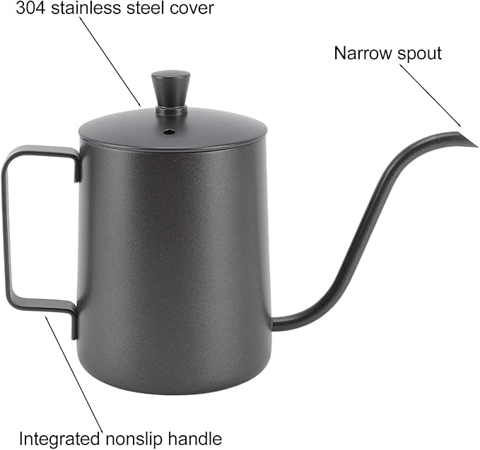 Pour Over Coffee Kettle Mini Kettle Spout Coffee Pots Drip Coffee Maker Kettle Long Narrow Stainless Steel Pour Over Kettle(350ml PTFE Black)