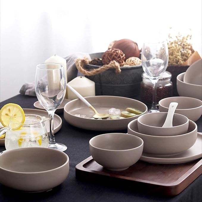 Dinnerware Set Luxury Family Dinner Service Set Ceramics Dinner Sets 21 Pieces Frosted Brown Porcelain Dinner Plates - Porcelain Combination Set Dinnerware For Restaura