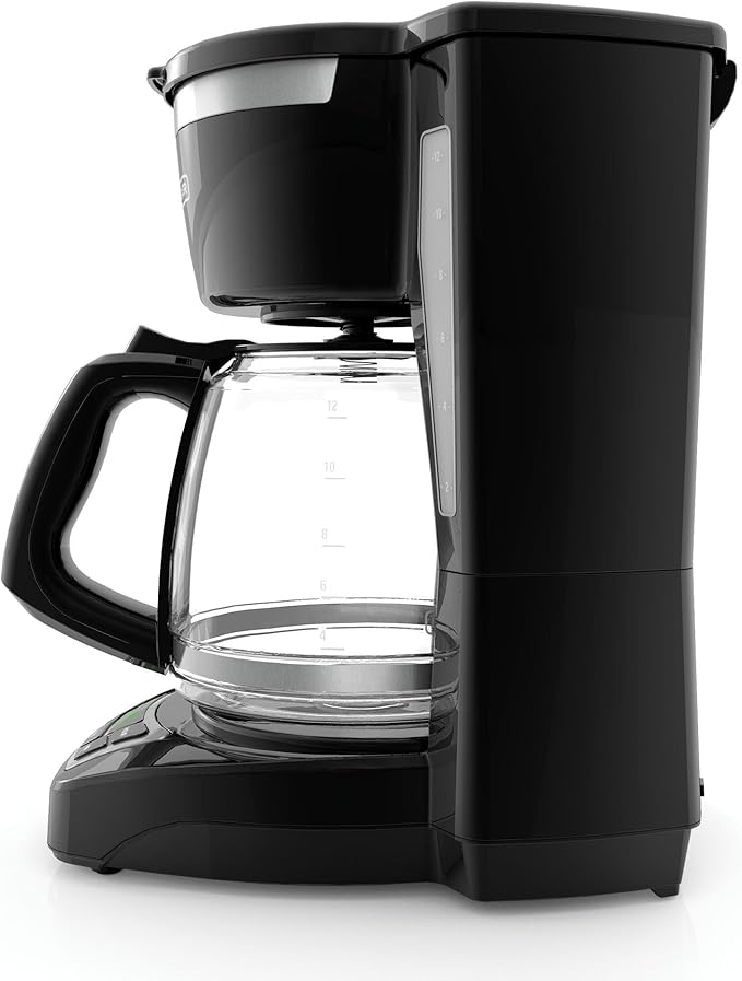BLACK+DECKER 12-Cup Digital Coffee Maker Programmable Washable Basket Filter Sneak-A-Cup Auto Brew Water Window Keep Hot Plate Black