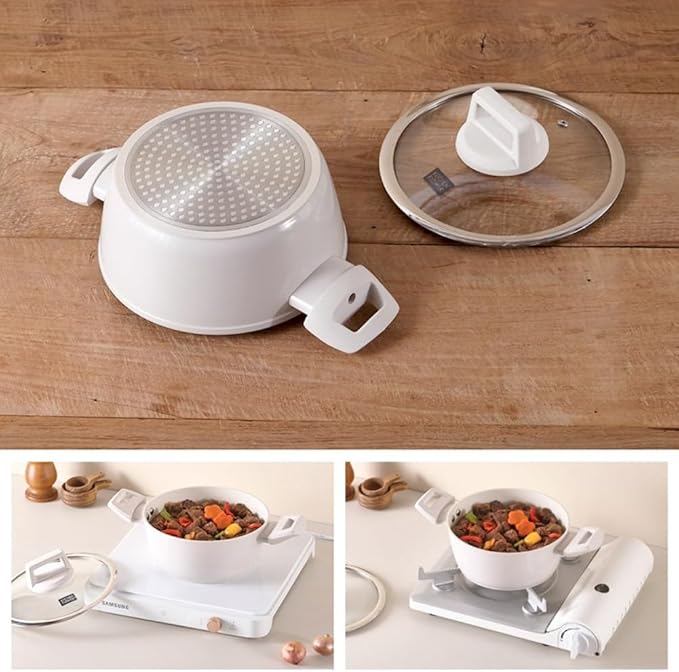 Induction cukin cookware set pan 2P+ pot 2P+ lid 1P white