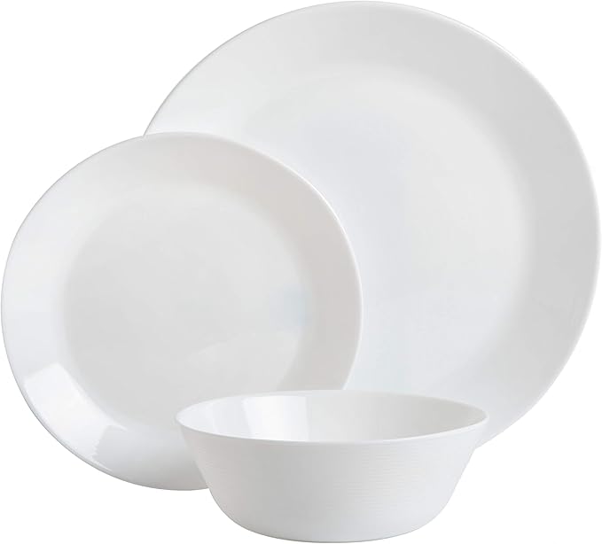 Gibson Home Ultra 18 Piece Break and Chip Resistant Dinnerware Plates and Bowls Set Round: Service for 6 Opal Glass White