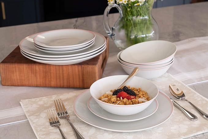 10 Strawberry Street Coupe Double Line 12 Pc Pink Dinnerware Set Misty RoseSM-1200-CP-P