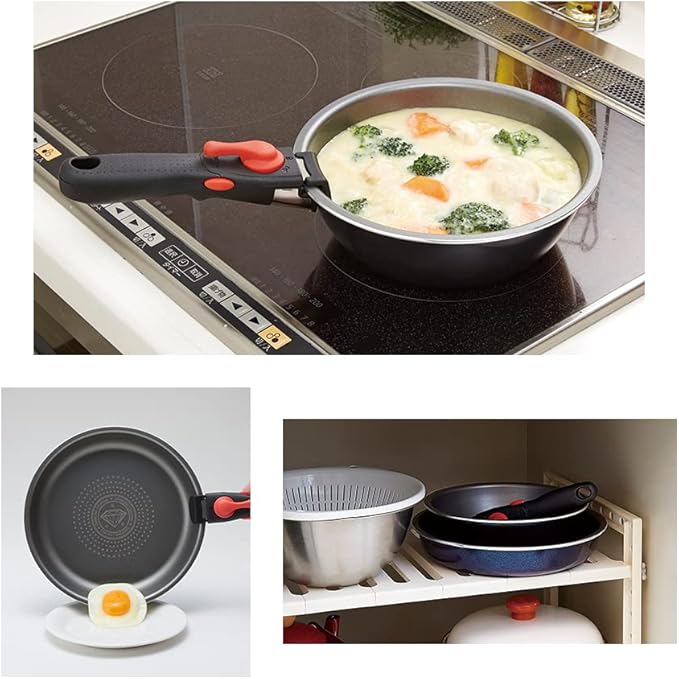 Imedia 3-Piece Frying Pan Set 9.4 inches (24 cm) &amp 7.9 inches (20 cm) Deep Non-Stick Induction Compatible Diamond Coated Navy