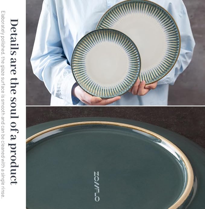 Stoneware Dinnerware Set of 4 4 Pieces Ceramic Dinner Plates Bowl Mug for Kitchen – Unique Gift Idea Scratch Resistant Dishes Dishwasher &amp Microwave Safe (Gold Coast)