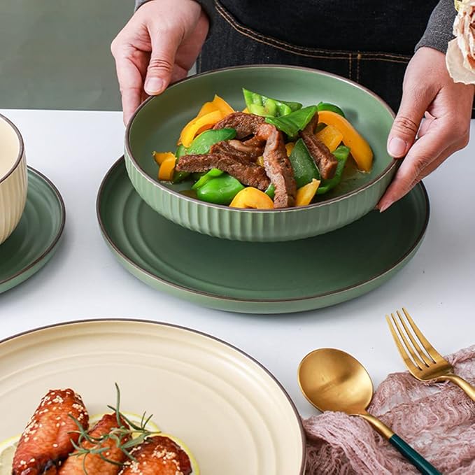 Dinnerware Set 22 Pcs Dinner Sets Khaki And Blue Ceramic Tableware Set Service For 4 People