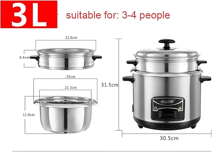 Rice Cooker - Rice Cooker With Steamer (2-6L) Portable Rice Cooker 201 Stainless Steel Inner Pot Intelligent Insulation Make Rice &amp Steam Healthy Food &amp Vegetables for 1-11 People ( Size