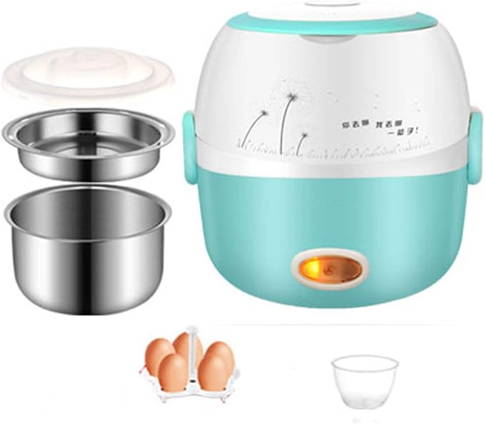 Rice Cooker Electric Lunch Box Portable Food Lunch Heater Rice Steamer Cooker With Stainless Steel Containers Egg Steamer(Blue)