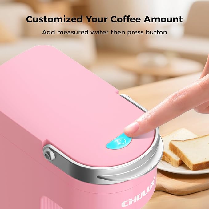 CHULUX Slim Single Serve Coffee Maker for K Pods One Cup Coffee Maker Fits 7.3 Travel Mugs Coffee Machine with 6 to 12oz Brew Sizes Salmon Pink