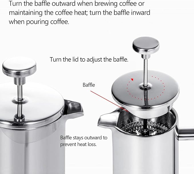 Travel French Press 34oz Stainless Steel Coffee Press for Camping Double Wall Insulated &amp No Drip Spout plastic free coffee maker