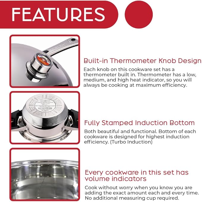 18-Piece Stainless Steel Cookware Set Includes Induction Compatible Fry Pots Pans Saucepan Casserole