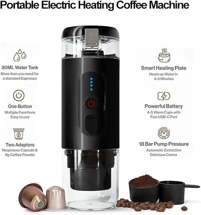 Portable Coffee Maker Travel Machine Compatible With Capsule And Powder USB Charging For Outdoor Car Office