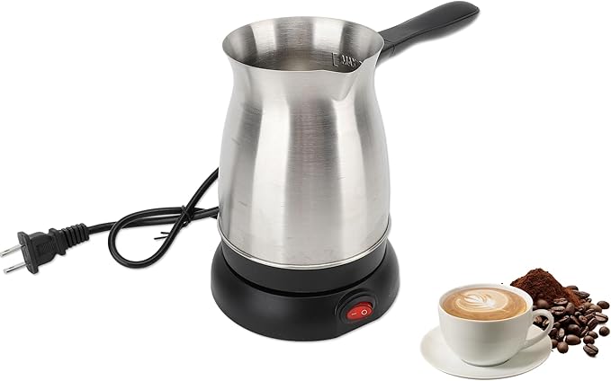Gugxiom Turkish Coffee Maker 600ML Stainless Steel Turkish Coffee Maker Kettle with Anti Scald Handle Electric Turkish Coffee Pot Heating Tea Maker Kettle for Arabic Tea Milk