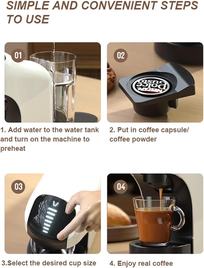 Capsule Coffee Machine with 800ml Water Tank|Single Serve Coffee Maker for Ground Coffee|Coffee Brewer|Espresso Machine |Compact Design|20 bar|1400W