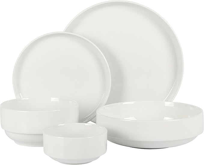 Gibson Home Rothernberg 40-Piece White Porcelain Dinnerware Set – Service for 8 Stackable Plates and Bowls Durable Kitchen Dinner Set