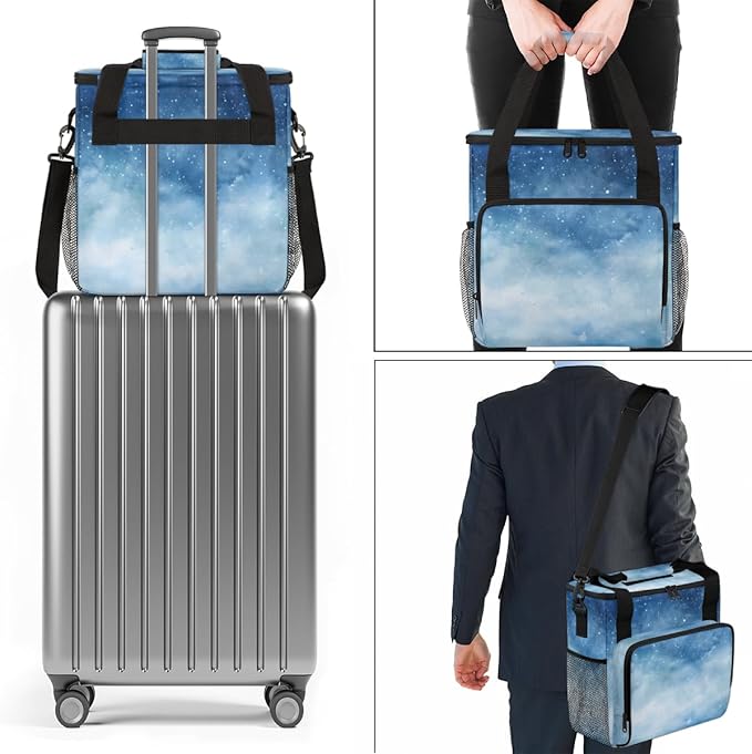 Blue Sequin Glitter Coffee Maker Carrying Bag Portable Travel Storage Tote Bag Compatible with K-Mini or K-Mini Plus Single Serve Coffee Brewer Carrying Case with Multiple Pockets &amp Shoulder Str