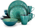 Dinner Plate Set 16 Piece Round Stoneware Dinnerware Set in Sea Green Restaurant Plates Ceramic Dishes To Eat Dish