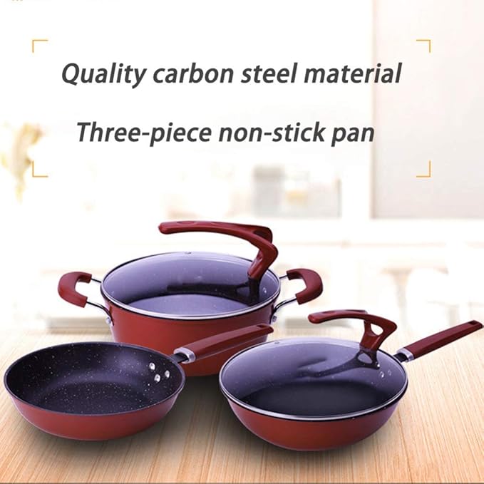 Cooking Pot Pots and Pans Set – 3 Piece Cookware Set Non Stick – InductionTempered Glass Cover Firm HandleGas and Electric Hob Easy to Clean Omelette Pans