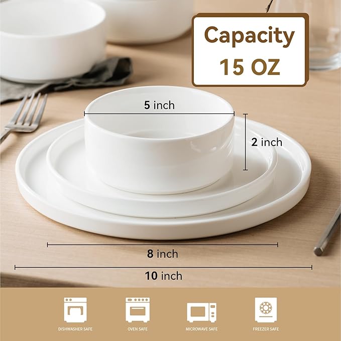 12 Pieces Plates and Bowls SetsWhite Dish Set for 4Premium Serving Dinnerware Sets Chip and Scratch Resistant Dishware Sets Kitchen Dishes Dining Ware Set