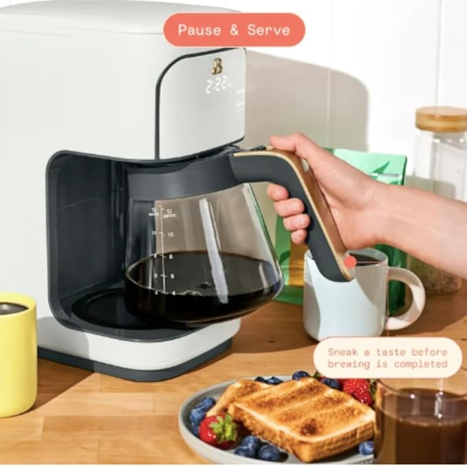 12 cup Programmable Coffee Maker Digital Display Touch Activated White