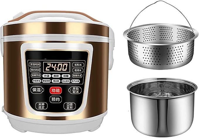 Low-Sugar Rice Cooker Household 304 Stainless Steel Inner 24H Reservation Rice Soup Separation Rice Cooker for 2-7 People (5L) ()