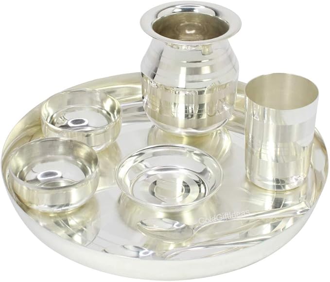 12 Inch Silver Plated Dinner Set for Home Dinnerware Set for Kitchen with Marwari Lota Silver Dinner Thali Set Buffet Dinner Set Occasional Gift