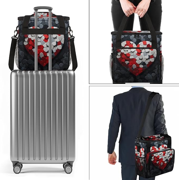 Red Heart Jigsaw Coffee Maker Carrying Bag Portable Travel Storage Tote Bag Compatible with K-Mini or K-Mini Plus Single Serve Coffee Brewer Carrying Case with Multiple Pockets &amp Shoulder Strap