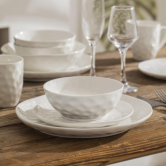 HOMBENE Large Dinnerware Set 16 Piece Service for 4 Bundle with 9.5 Inch Soup Bowls Set of 2
