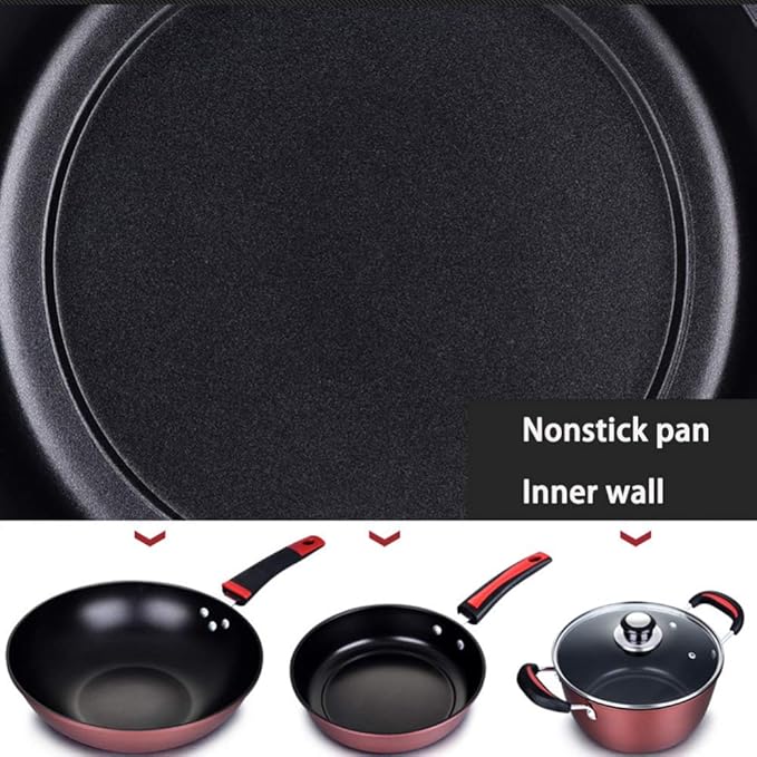 3-Piece Cookware with Glass LidFrying PanCookwareWokSturdy HandleNon StickPansuitable for Multiple Heat Sources Including Induction Cooker Easy to Clean Pans