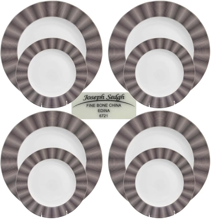 Fine Bone China Dinnerware Set Black and Gray Border 8-Piece Set with 4 Dinner and 4 Salad Plates