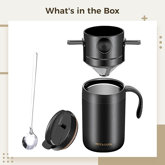 Stainless Steel Pour Over Coffee Maker Travel and Home Brewing Set Includes Filter and Spoon Ideal for Outdoor Use