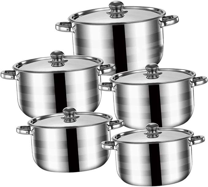 5x Kitchen Cookware Set Soup Pot Easy to Clean Nonstick Portable Sauce Pot Set Kitchen Induction Pot for Kitchen Outdoor Argent Handle