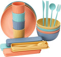 Healifty 4Sets Portable Wheat Straw Cutlery Set Dinnerware for Cereal Soup and Salad Microwavable Kitchen Supplies Creative Tableware for Quick Meals