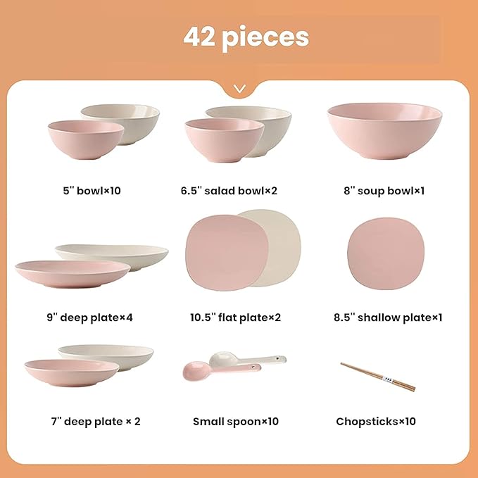 Dinnerware Sets - Luxury Gift Dishes Service Set Ceramics Dinner Sets Porcelain Dinnerware Set of 42 | Cereal Bowl and Steak Plate Set for Wedding Housewarming Gift(B)