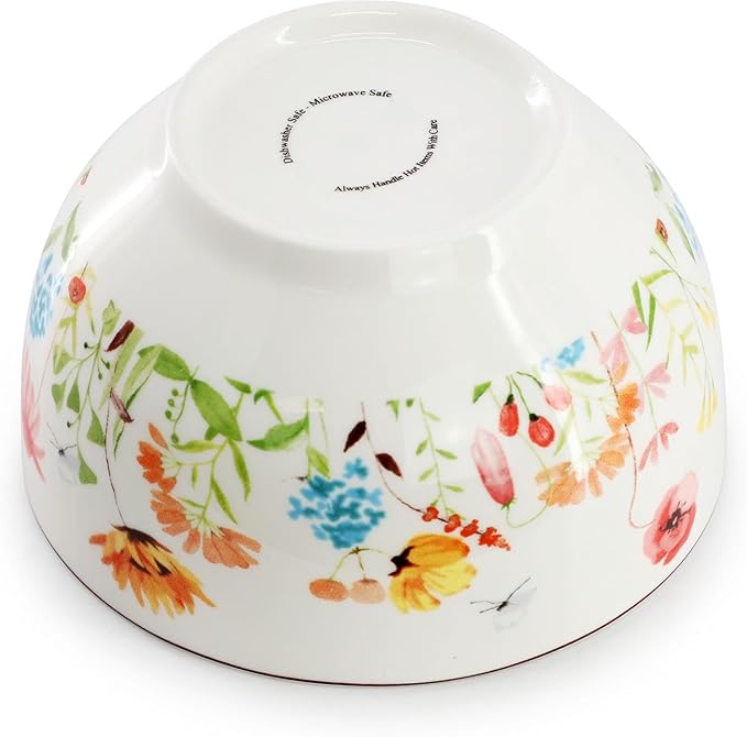 Wildflower Meadow 16 Piece Stoneware Dinnerware Set – White Dinner Plates with Floral Design Bowls and Mugs – Microwave &amp Dishwasher Safe