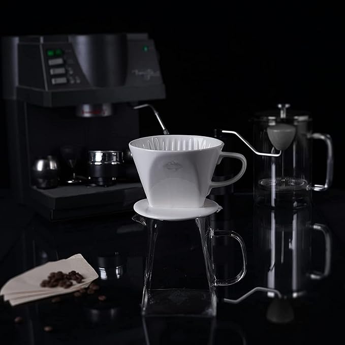 Pour Coffee Dripper Set Manual Drip Ceramic Coffee Maker 600ML Glass Carafe Ceramic Dripper Coffee Filters（White）