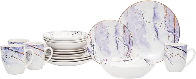 Godinger Dinnerware Set &amp Tableware Set with Dinner Plates Salad Plates Soup Bowls 4 Coffee Mugs - 16 Piece Set Devon Collection