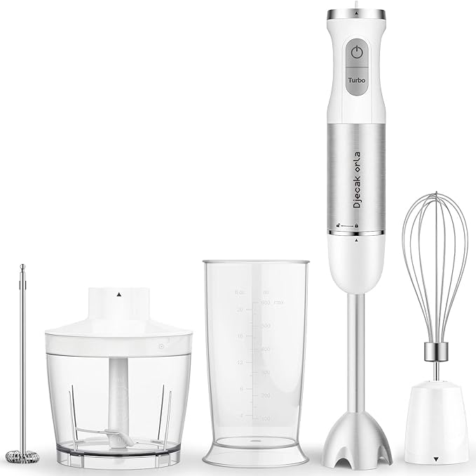 Upgraded Blender Handheld 1100W 20 Speed Settings Max 15500 RPM 5 in 1 Hand Blender with Milk Frother Handheld Food Processor Batidora De Mano Electrica Kitchen Appliances White