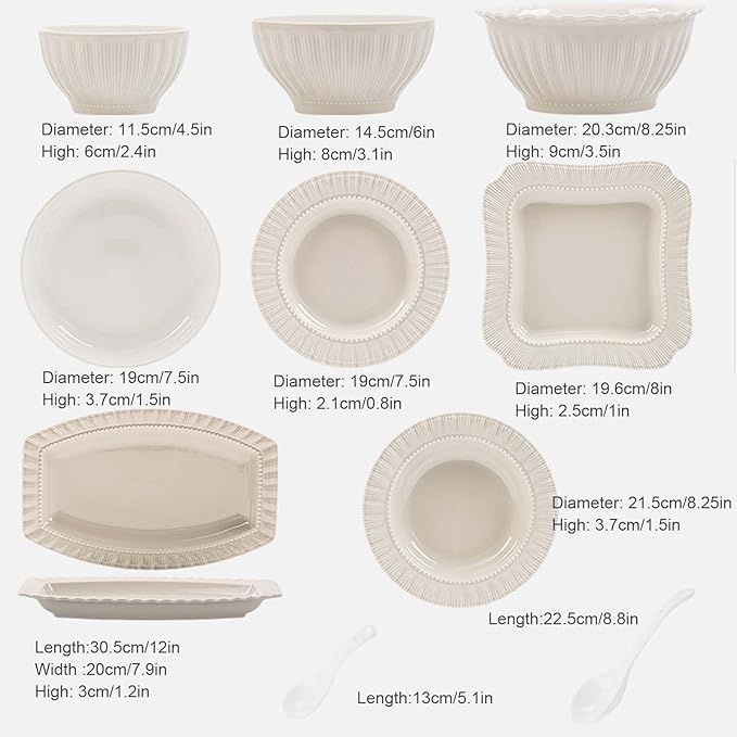 Elegant Ceramic Dinnerware Set High-Grade Gray Plates Bowls and Dishes for Family Use Complete Tableware Set Modern Design Dishwasher &amp Microwave Safe