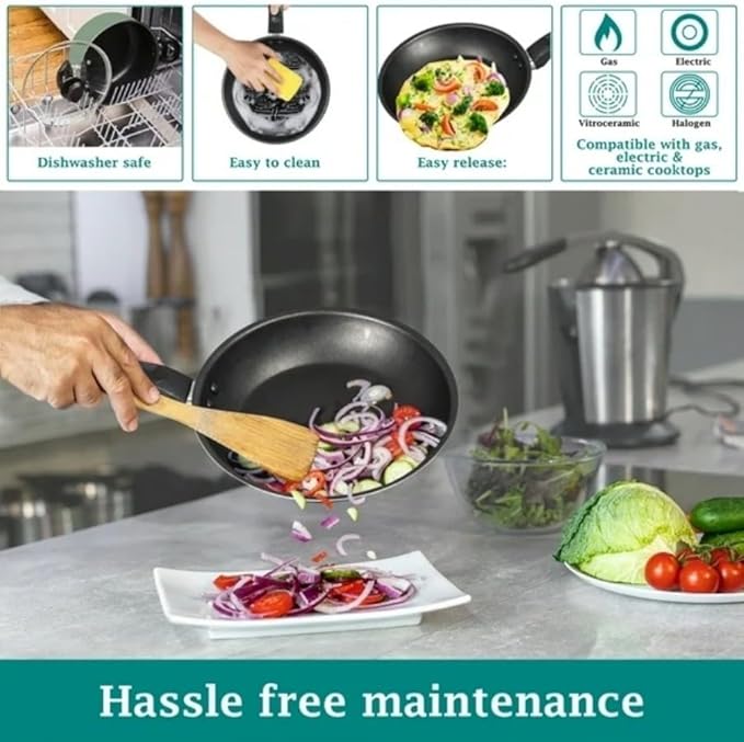 7 Piece Non Stick Aluminium Cookware Set - Pots Pans with Even Heating Perfect for Daily Cooking