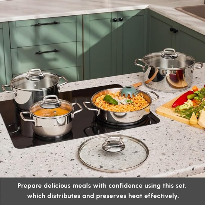 Karaca Belgrade 15 Piece Stainless Steel Wedding Set Pan Set Teapot Cooking Pot Set