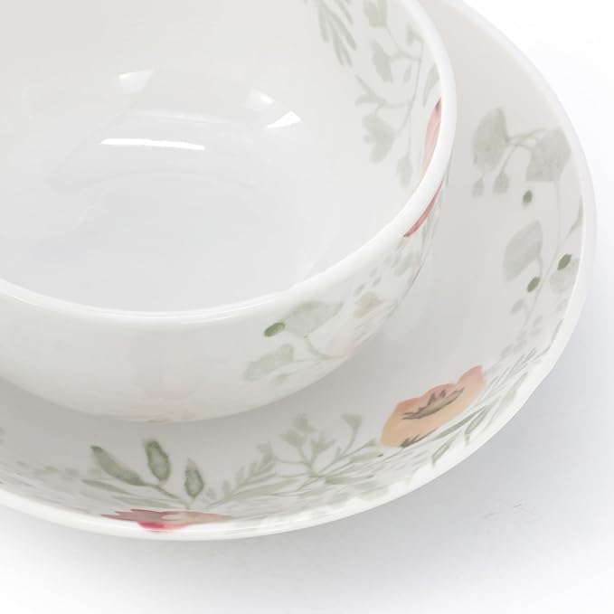 Elama Poppy 24 Piece Porcelain Double Bowl Dinnerware Set Service for 6