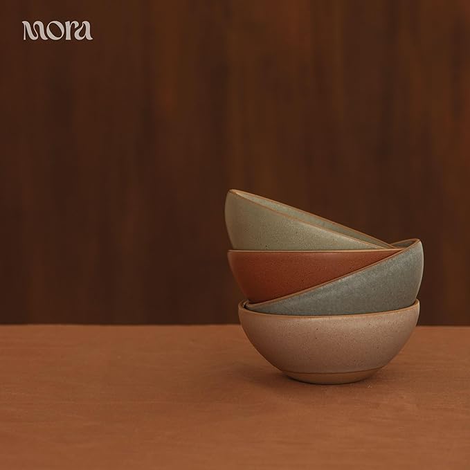 MORA Small Bowls Set of 4 16oz Ceramic Pottery Dessert Bowls - Microwave Oven and Dishwasher Safe - Harvest